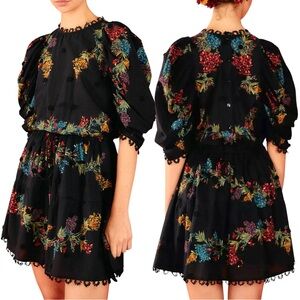 NWT Farm Rio Louise Floral Black Mini Dress Size Large